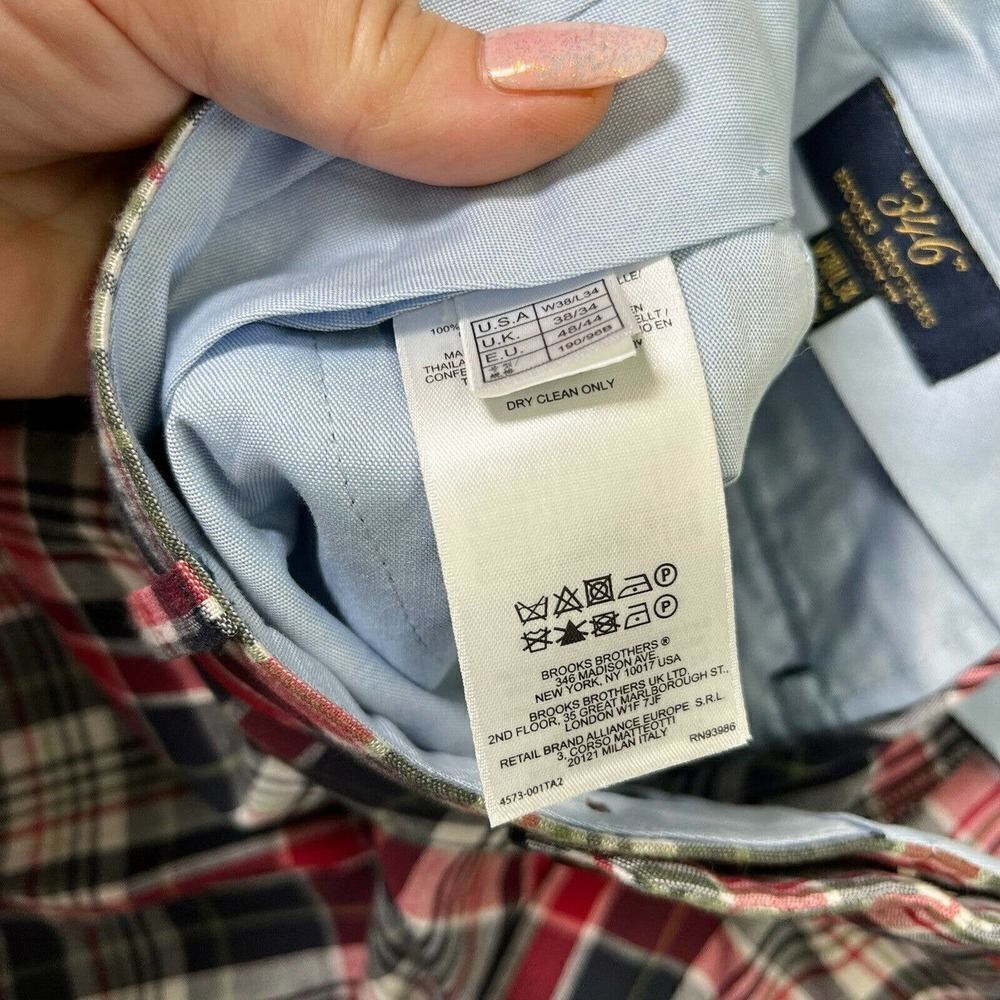 Brooks Brothers 346 Mens 38 cropped Madison Fit Plaid Pants Red Blue White - Picture 8 of 12